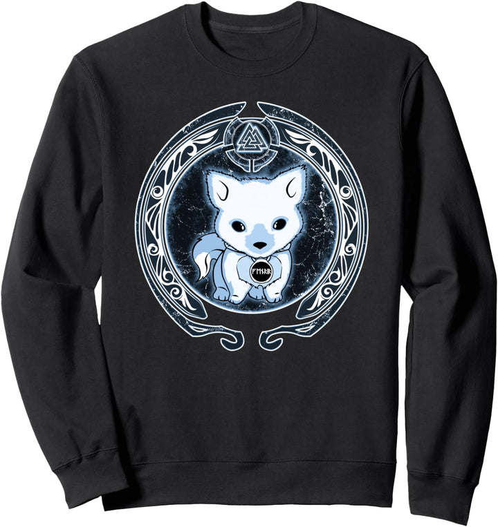 Wikinger Fenrir Fenris Wolf Welpe Runen Valknut Symbol Sweatshirt