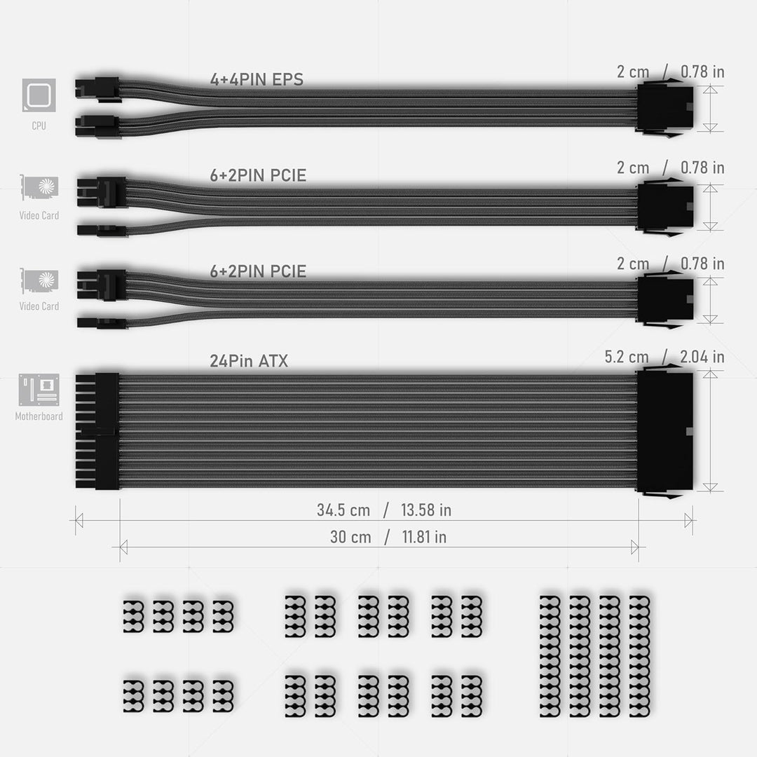 EZDIY-FAB PSU-Kabelverlängerung, ummantelt, benutzerdefiniertes Mod, GPU, PC-Netzteil, weiches Nylon