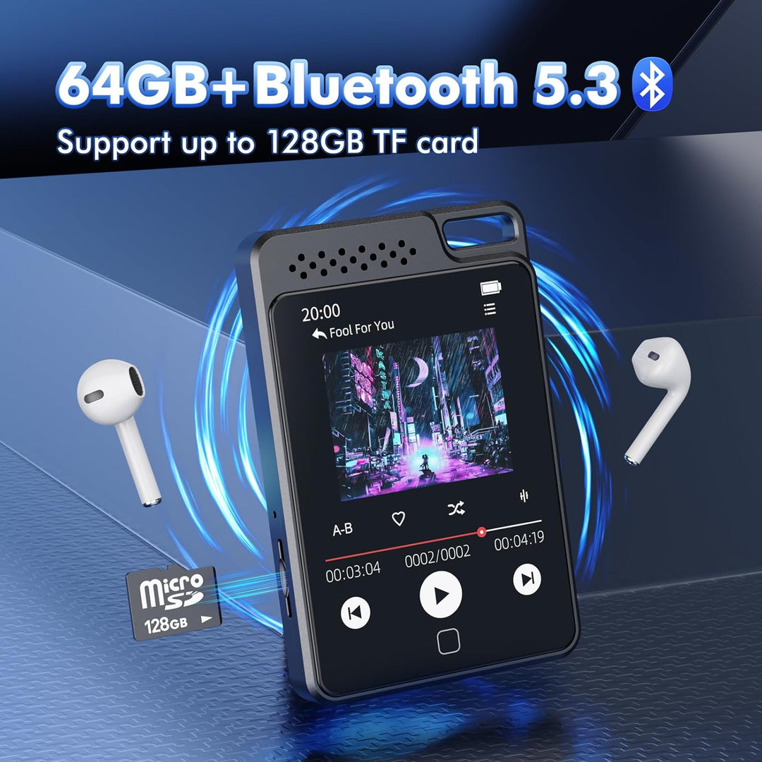 64GB MP3 Player mit Bluetooth 5.3, 2.4" Full Touchscreen Metallabdeckung Tragbarer Walkman MP3 Playe