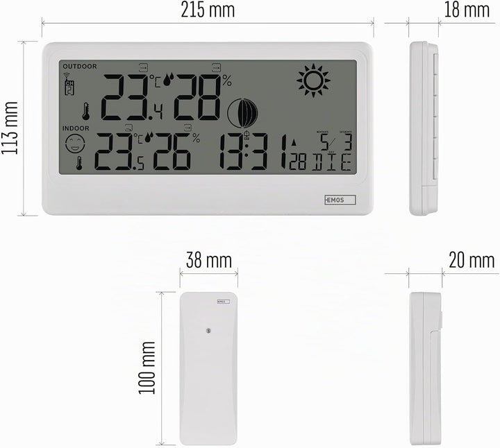 EMOS - Funk-Wetterstation mit Aussensensor - Innen-/Aussentemperatur, Luftfeuchtigkeit, Wettervorher
