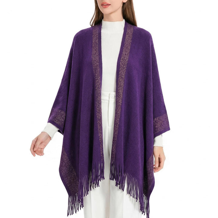 ZLYC Damen Weiche Schlichte Poncho Capes Retro Cardigans Pullover Violett, Violett