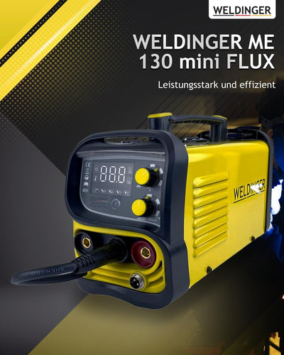 WELDINGER ME 130 mini Flux Fülldrahtschweissgerät + 1 kg Fülldraht + Fülldraht-Gasdüse + Stromdüsen