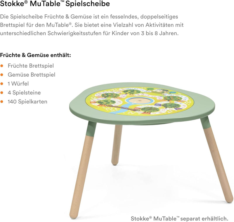 Stokke MuTable Spielscheibe, Früchte & Gemüse - 2023 Neugestaltung - Doppelseitiges Brettspiel- Inkl
