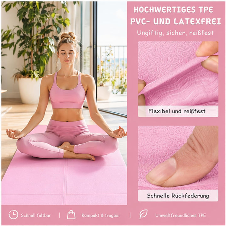 Klappbare Yogamatte, Faltbare Yogamatte Reise Leicht 183 x61x0.4 cm Rutschfest Tragbare Fitnessmatte