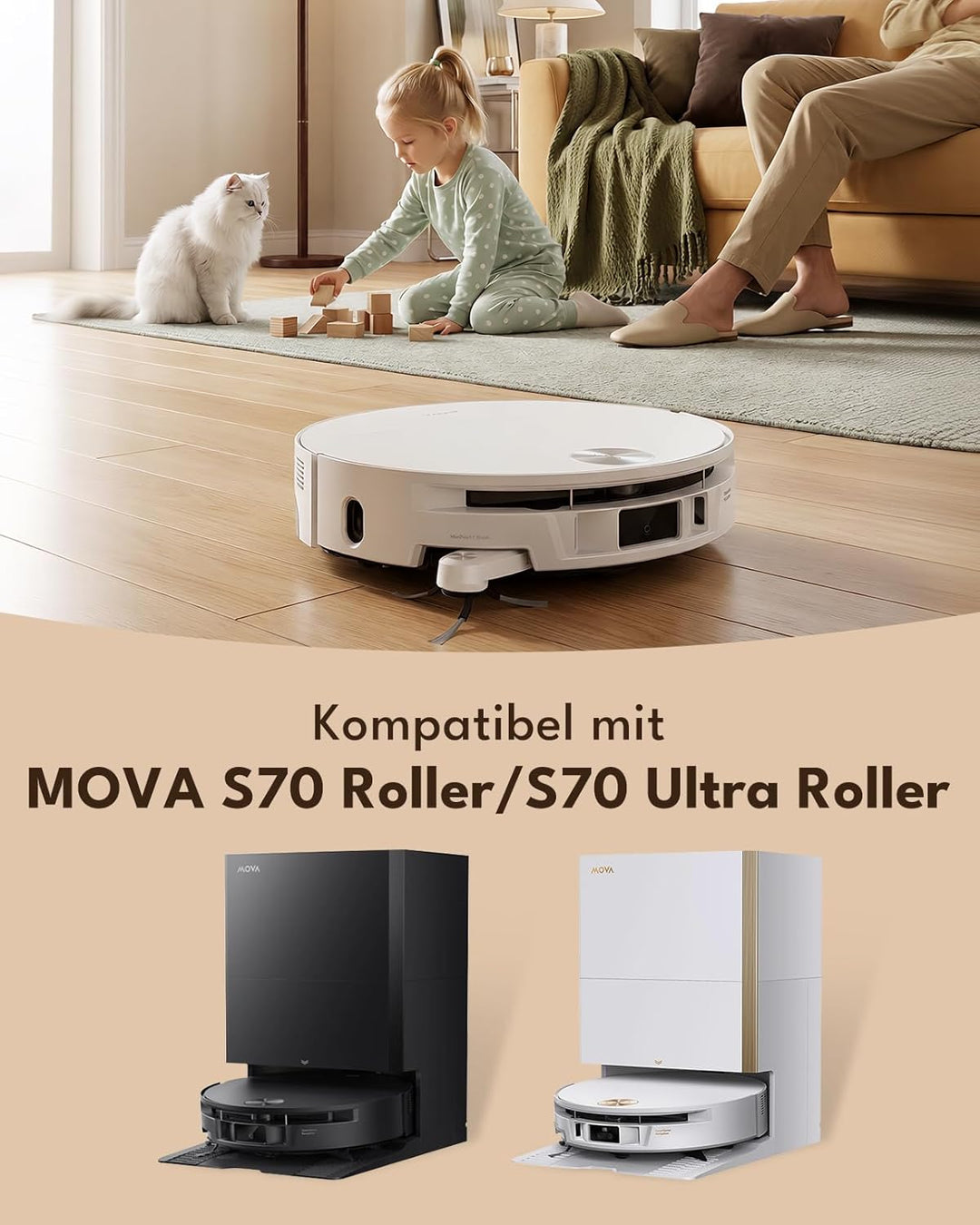 22 STK. Zubehörsets für Mova S70 Roller/ S70 Ultra Roller Saugroboter: 2 Hauptbürste, 2 Rollenwische