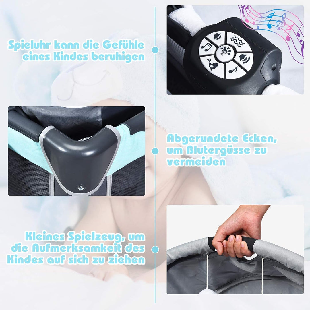 GOPLUS 4 in 1 Reisebett, Laufgitter Wiege Windeltisch, ab Geburt bis 15 kg, mit Matratze&Wickelaufla