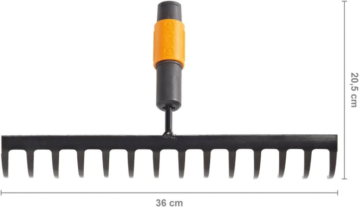 Fiskars Rechen mit 14 Zinken, Werkzeugkopf, Breite: 36 cm, Gehärtete Stahlzinken, Schwarz/Orange, Qu