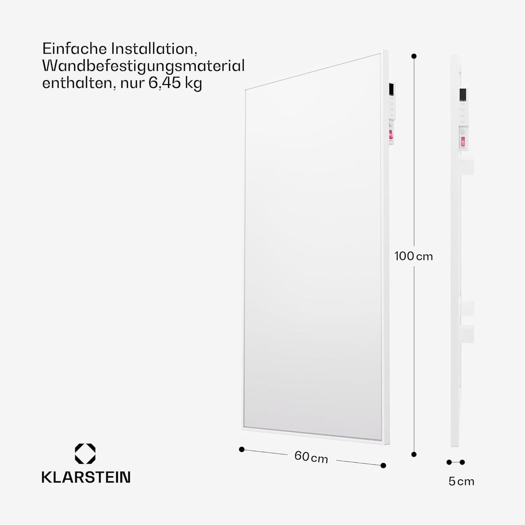 Klarstein Infrarotheizung mit Thermostat, 600W Elektroheizung, Smart Home Infrarotheizung zur Wandmo