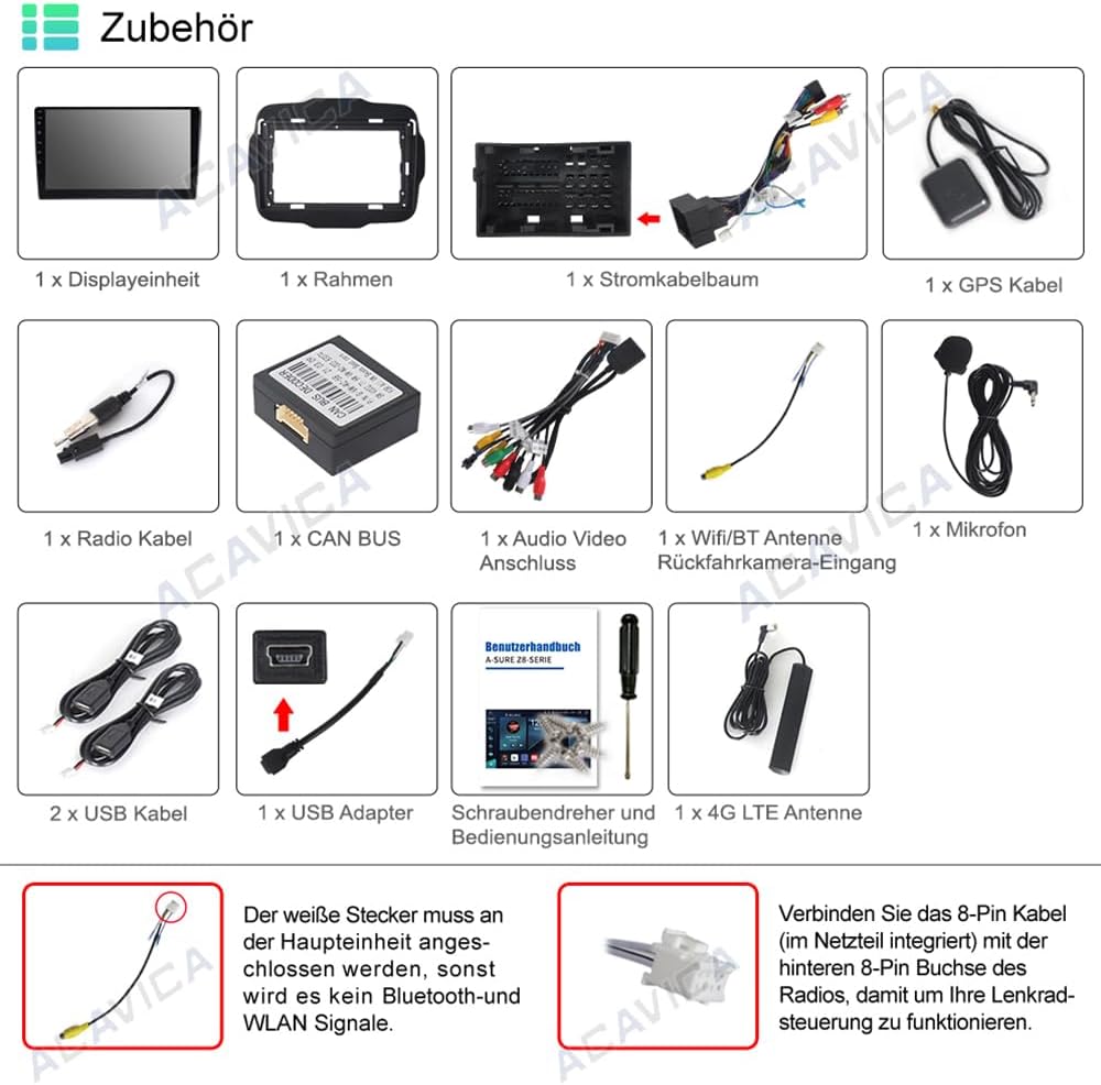 4+64GB Autoradio 9 Zoll Android 15 für Jeep Renegade 2014-2019, Octa-Core Auto Radio Bluetooth mit N