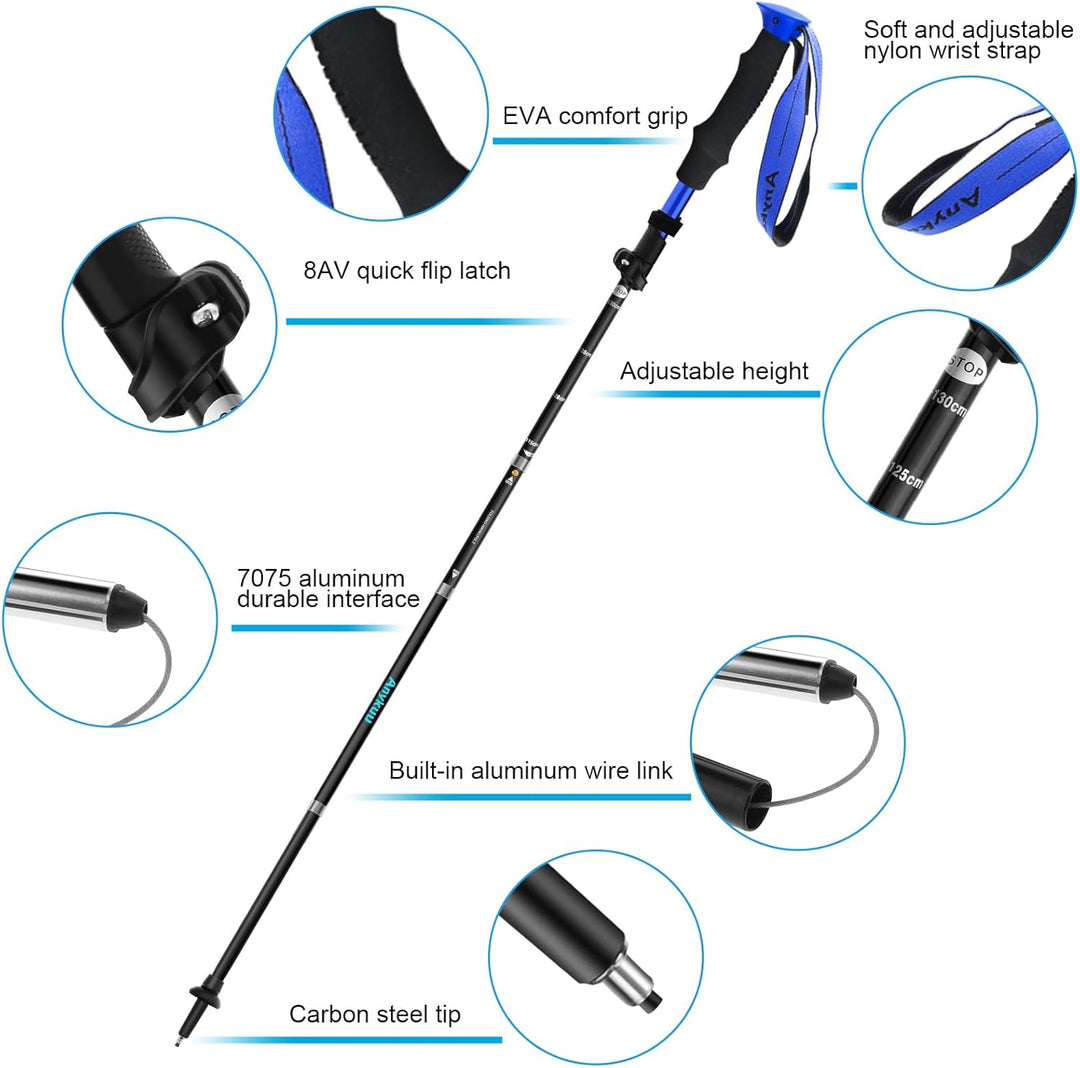 Anykuu Wanderstöcke 2PCS Verstellbar 110-130cm Walking Stöcke 7075 Aluminium Ultraleichte Trekkingst