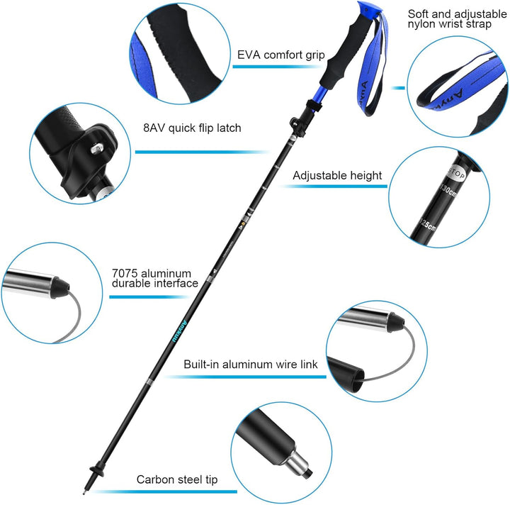 Anykuu Wanderstöcke 2PCS Verstellbar 110-130cm Walking Stöcke 7075 Aluminium Ultraleichte Trekkingst