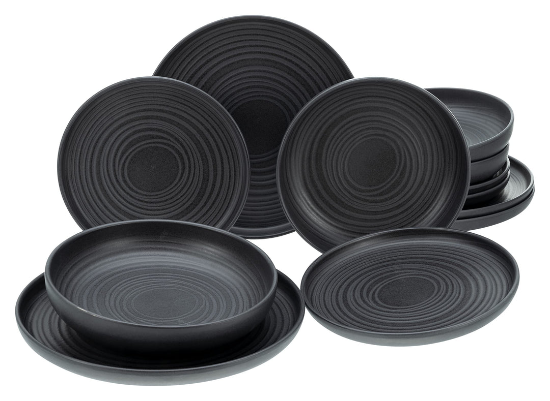 CreaTable 23861, Serie Uno Black Lava Stone, Teller Set 12 teilig Black Lava Stone Tafelservice 12 t