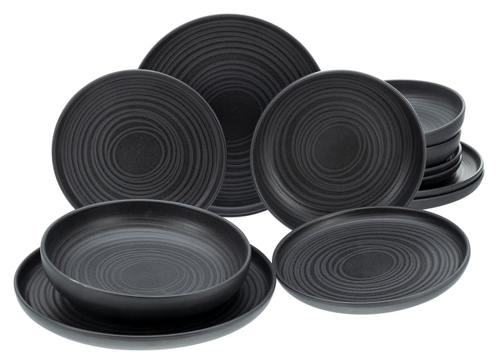 CreaTable 23861, Serie Uno Black Lava Stone, Teller Set 12 teilig Black Lava Stone Tafelservice 12 t