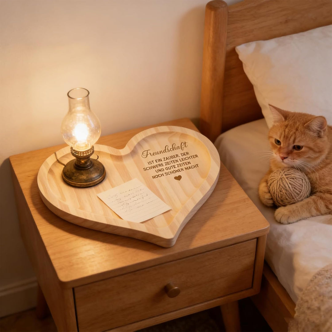 Geschenke für Freundin,Personalisierte Geschenke Freundin, Herzförmige Holz Tablett mit Personalisie