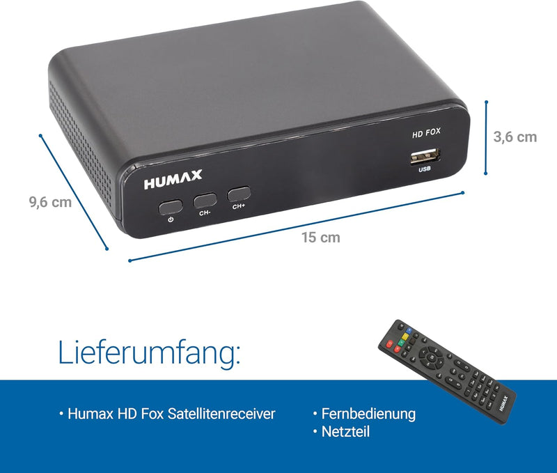 Humax Digital HD Fox Digitaler HD Satellitenreceiver 1080P Digital HDTV Sat-Receiver mit 12V Netztei