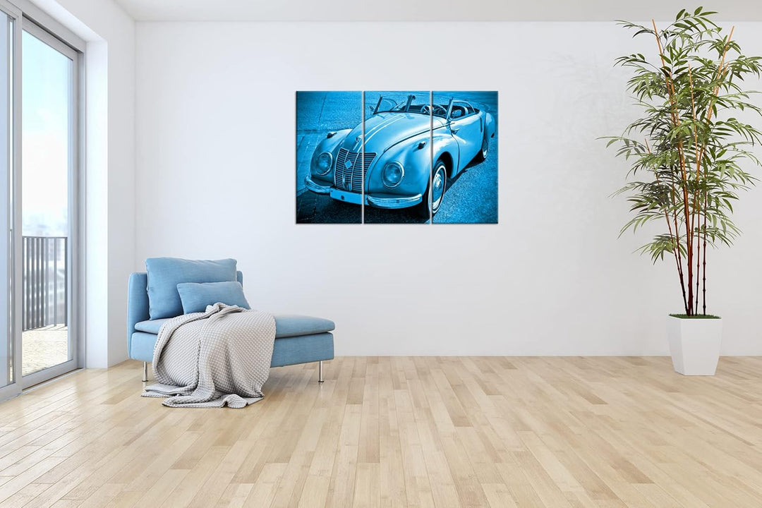 deyoli Alter Oldtimer klassiker Format 120x80 3Teilig Effekt: Monocrome Blau als Leinwandbild, Motiv