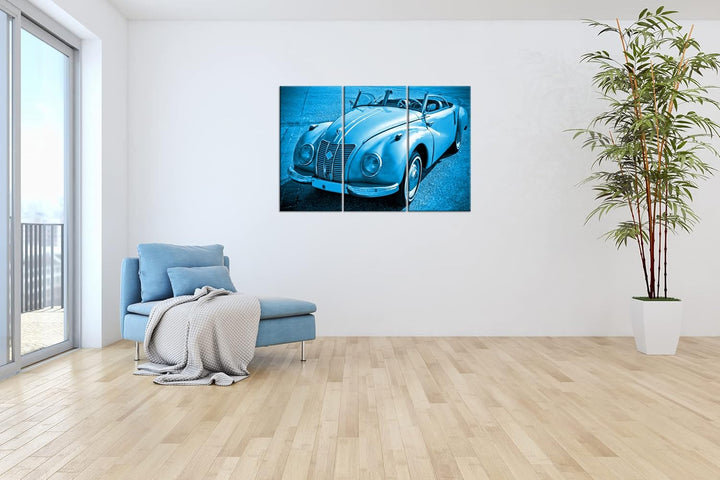 deyoli Alter Oldtimer klassiker Format 120x80 3Teilig Effekt: Monocrome Blau als Leinwandbild, Motiv