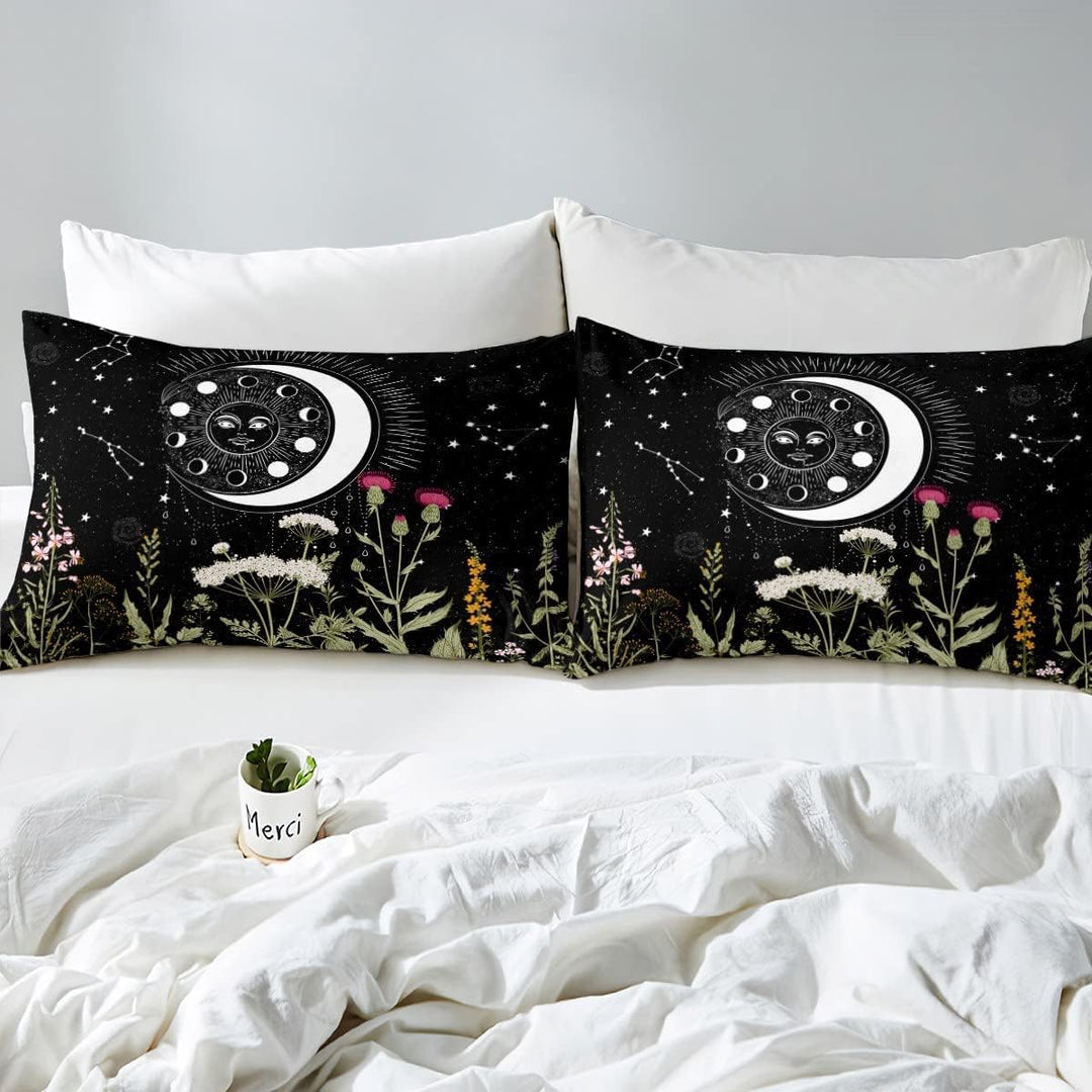 Loussiesd Sonne-Mond-Bettbezug Bettwäsche Set für Kinder Sterne Weltraum psychedelisch Bettbezug Jun