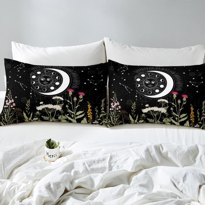 Loussiesd Sonne-Mond-Bettbezug Bettwäsche Set für Kinder Sterne Weltraum psychedelisch Bettbezug Jun