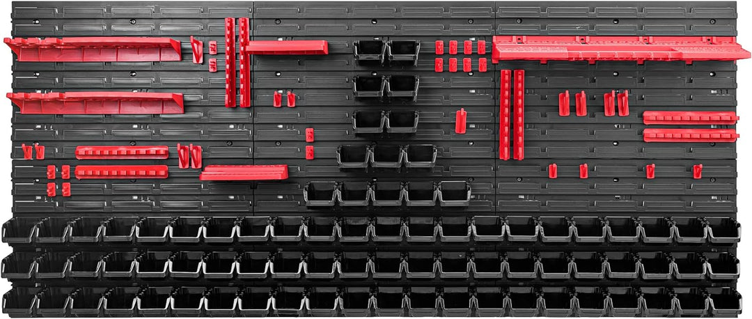 Lagersystem Werkstattregal | 172 x 78 cm | 80 stck. Box | Wandregal mit Werkzeughalterungen und Stap