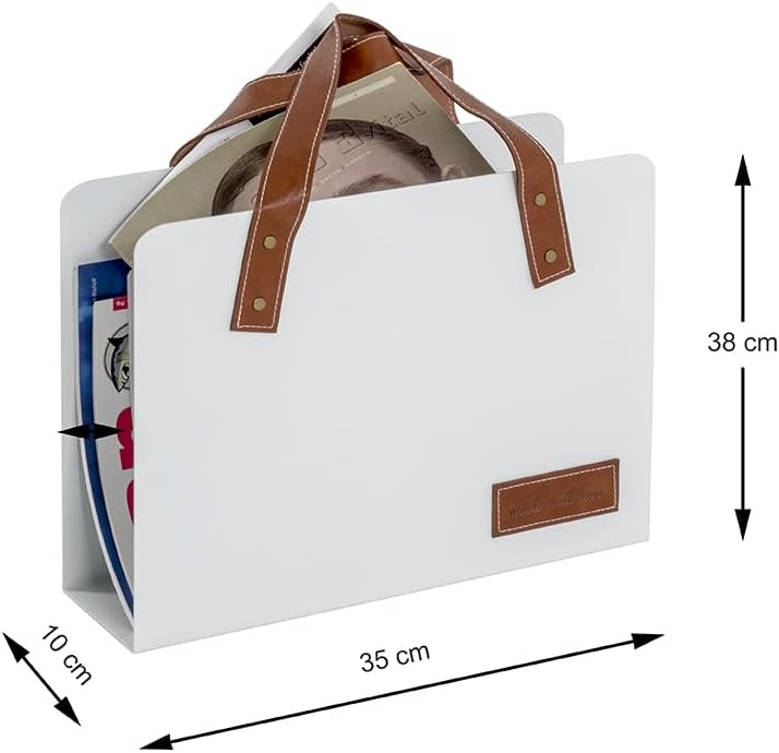 HAKU Möbel Zeitungsständer, Kunstleder, weiss-braun, B 35 x T 10 x H 38 cm 35 x 10 x 38 cm Weiss-bra