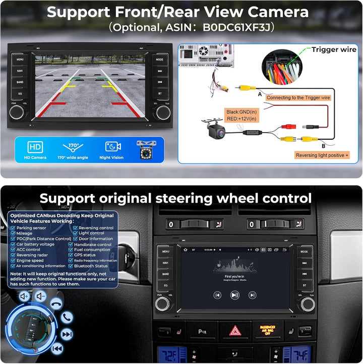 Autoradio für VW T5 California/Multivan 2003-2012, 7-Zoll-Radio-Stereoanlage 2G+32G Head Unit mit Wi