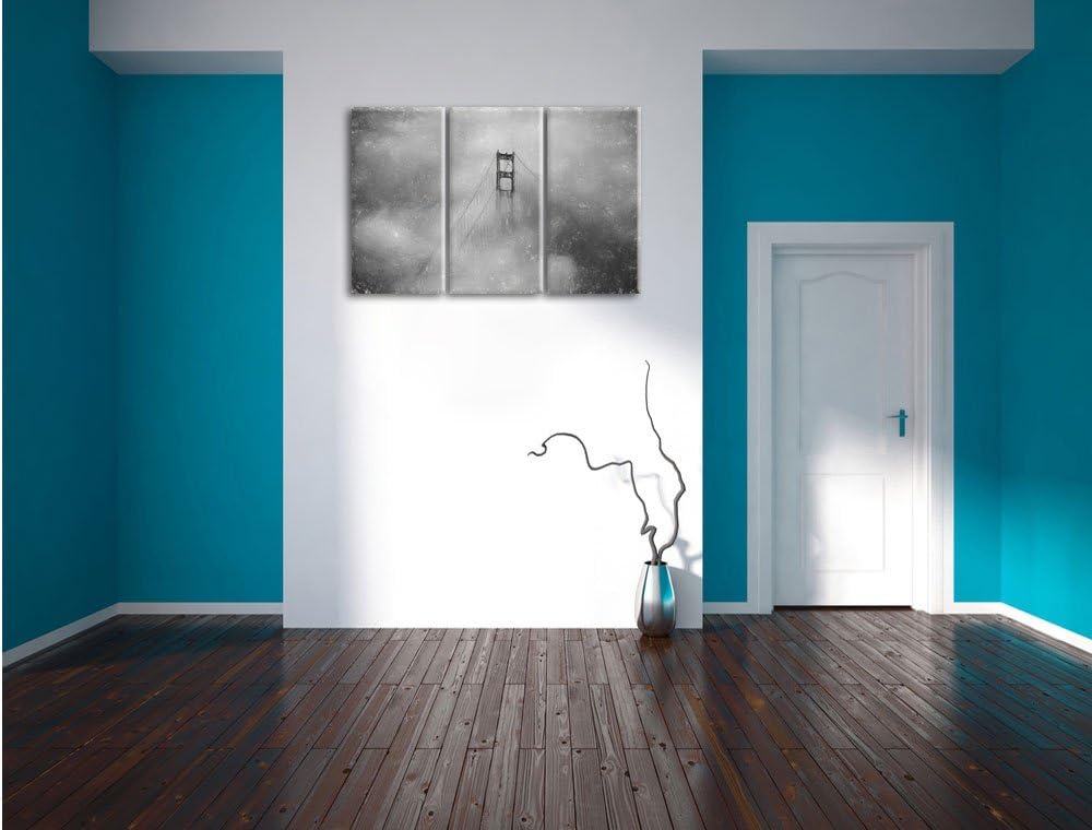 Pixxprint Golden Gate Bridge über den Wolken / 3-Teilig/Gesamtmass 120cm Leinwandbild bespannt auf H