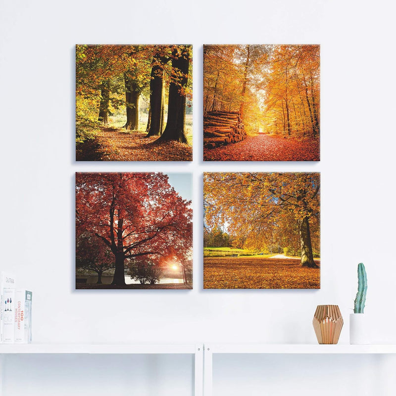 ARTLAND Leinwandbilder auf Holz Wandbild Bild Set 4 teilig je 40x40 cm Quadratisch Natur Bäume Laubb