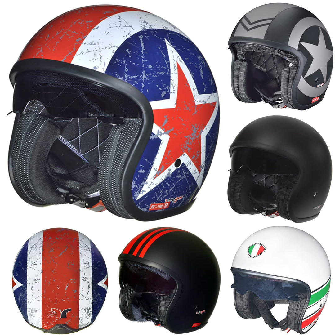 RC-590 Jethelm Custom Motorradhelm Chopper Chopper Motorrad Roller Helm rueger, Grösse:XS (53-54), F