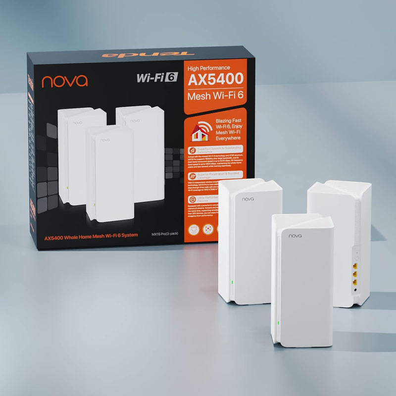 Tenda Nova MX15-Pro Mesh WLAN WiFi 6 System-AX5400 Dualband WLAN Mesh WiFi 6 System, Reichweite bis