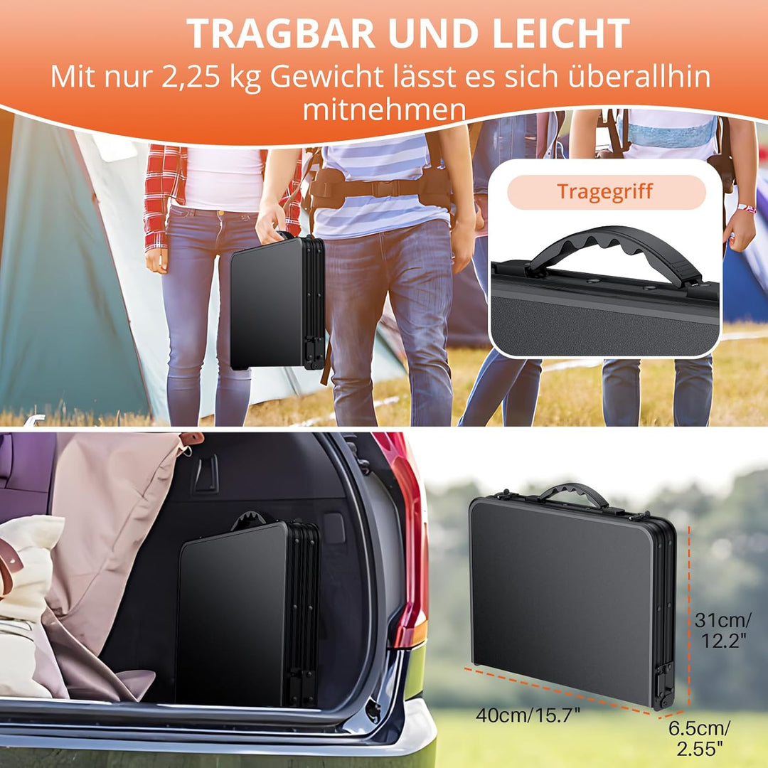 FUNYKICH Klapptisch aus Kunststoff 58x40cm, wasserdichter Campingtisch mit 3-Fach höhenverstellbar,