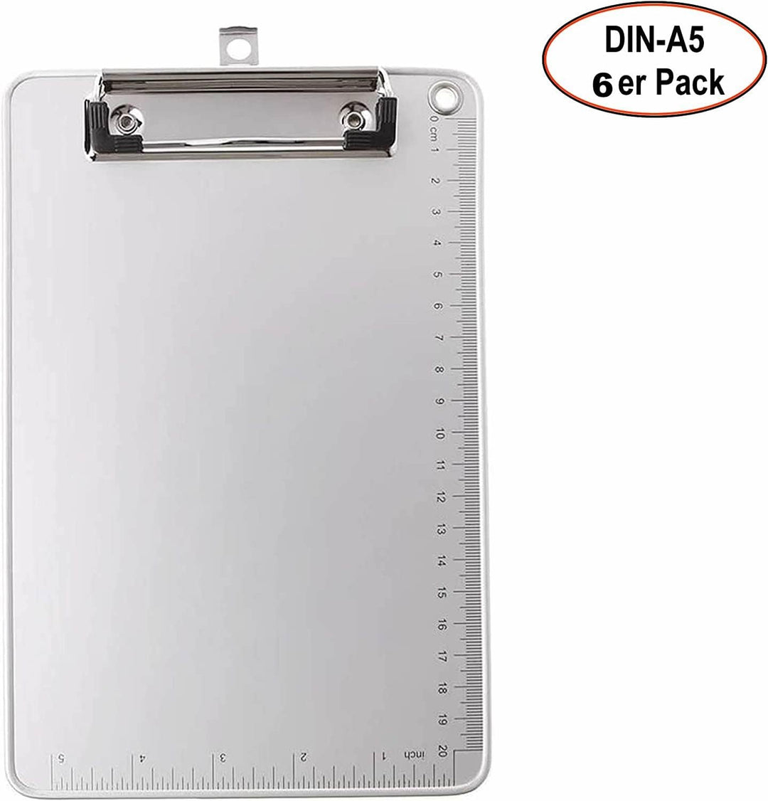 6er A5 Metall Klemmbrett, Anti-Rutsche Rückseite, Gummierter Metalklemme, Hartfaser Schreibbrett mit