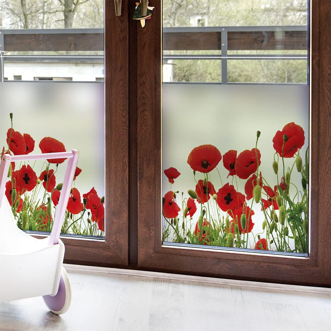 Fensterfolie, Blickdicht, Mohnblumen – Aufkleber für Fenster & Duschtür – 40 x 100 cm H40 x L100 cm