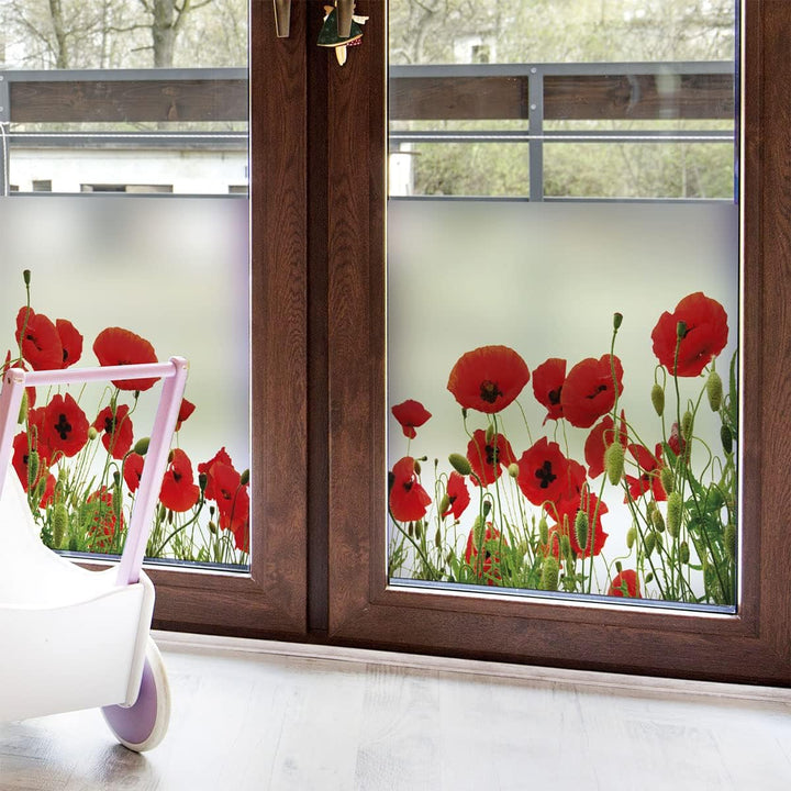 Fensterfolie, Blickdicht, Mohnblumen – Aufkleber für Fenster & Duschtür – 40 x 100 cm H40 x L100 cm