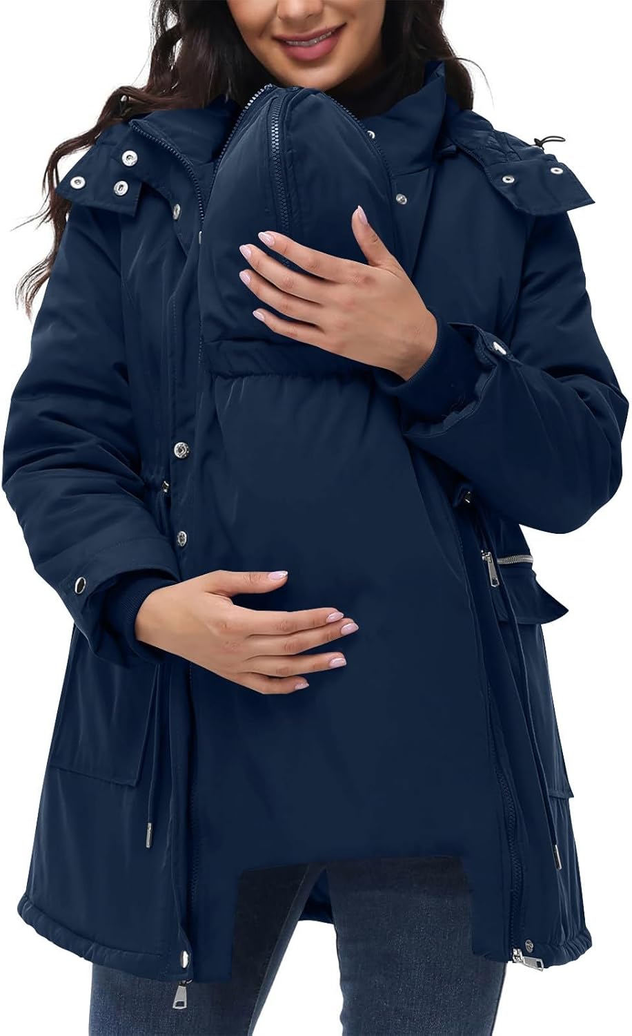 SYDUZAX Wintermantel Damen Warm Winterjacke Gefüttert Winter Parka Umstands Baumwolljacke 3 in 1 Win