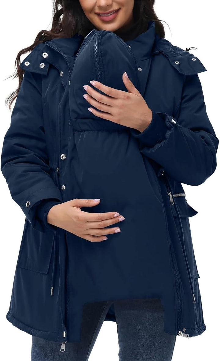 SYDUZAX Wintermantel Damen Warm Winterjacke Gefüttert Winter Parka Umstands Baumwolljacke 3 in 1 Win