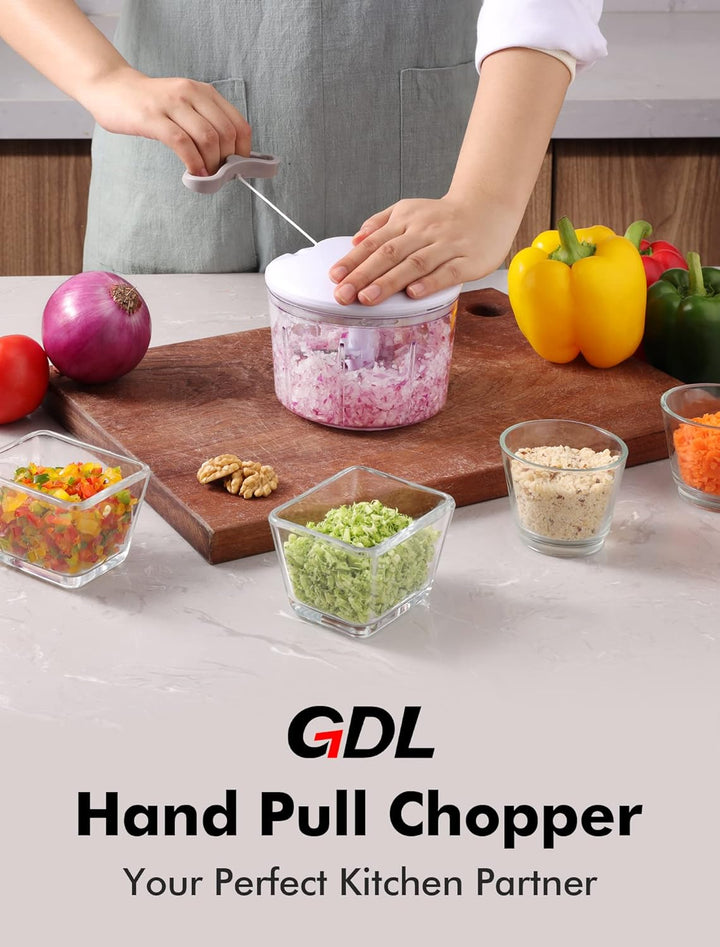 GDL Zwiebelschneider, 800ML Zwiebel Zerkleinerer mit Edelstahlklingen, Multizerkleinerer Gemüseschne