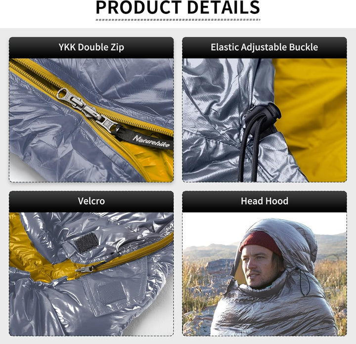 Naturehike CW-Serie RDS Daunenschlafsack,Ultraleichte Tragbare Kompackte Daunen Schlafsack 4 Jahresz