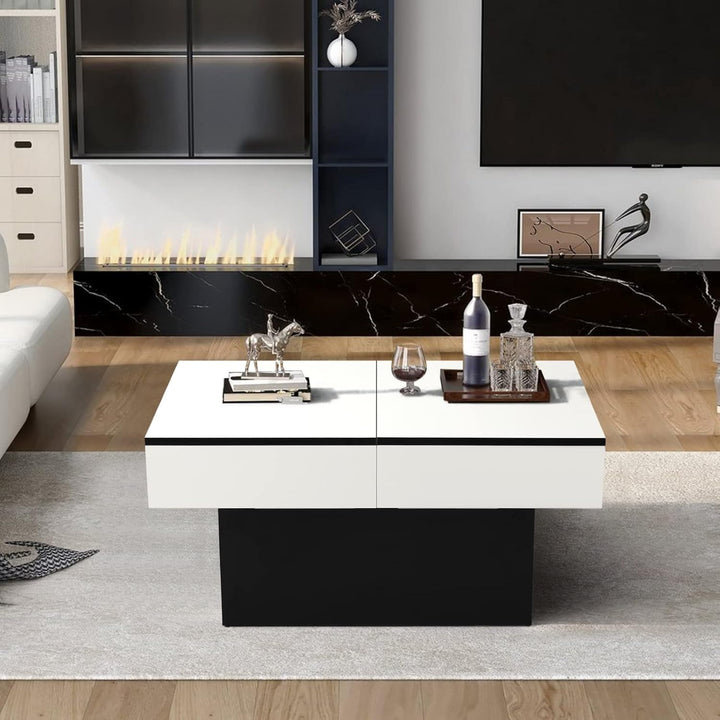 VOWNER Couchtisch, Moderner Couchtisch, Ausziehbarer Schreibtisch, Wohnzimmertisch mit 2 Stauräume,