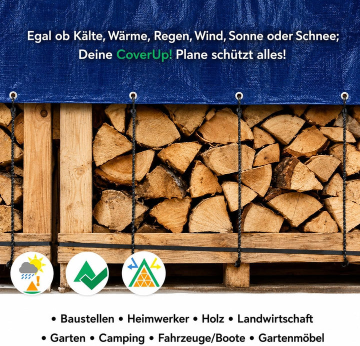 CoverUp! (4x5 m) Gewebeplane - Farbe: Blau, 120g/m² - Beständigkeit durch verstärkte Gummiecken & ro