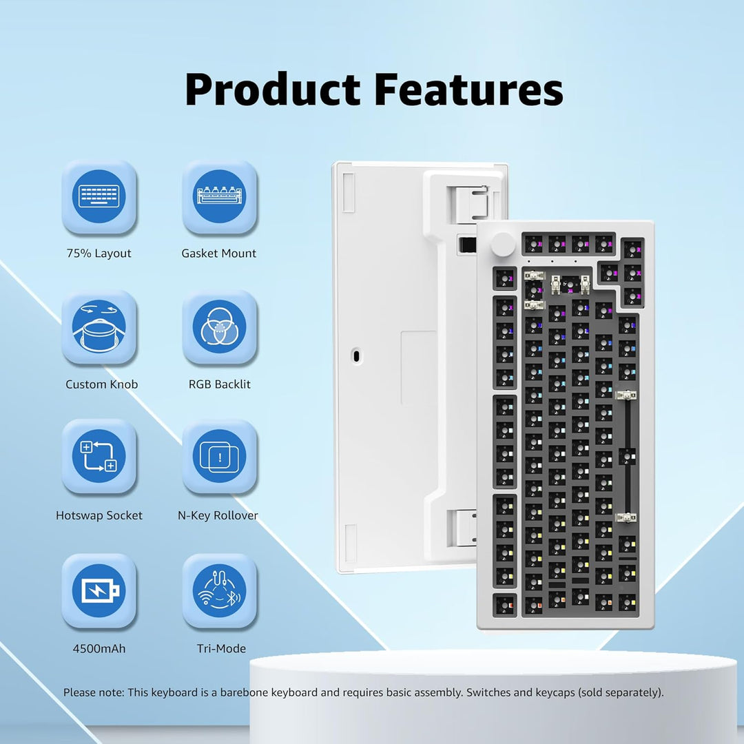 Akko 5075S Mechanische Tastatur Kit, Barebones Gaming Keyboard Wired, Unterstützt QMK/VIA Programmie