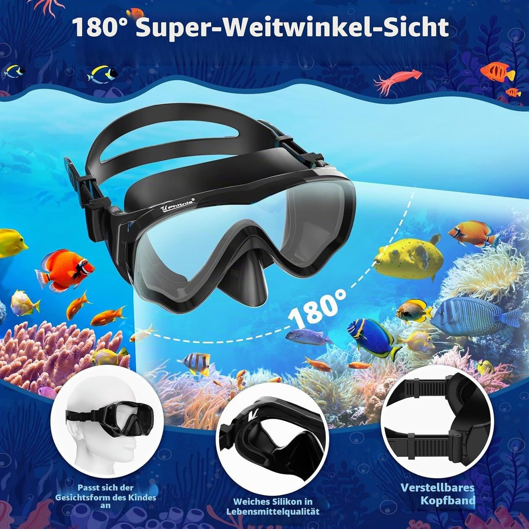 UPhitnis Schnorchelset Kinder - Taucherbrille Anti-Fog und Trocken Schnorchel - Anti-Leck Tauchmaske