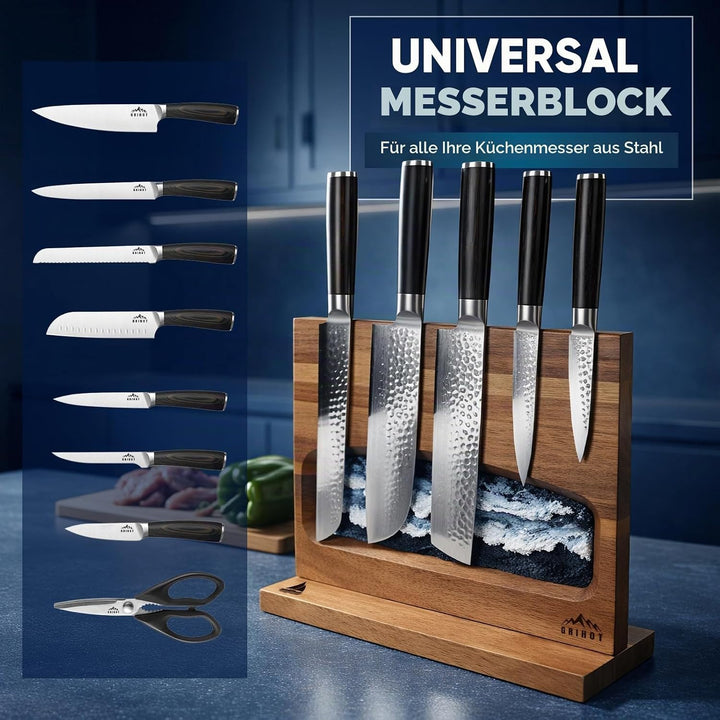 Messerblock Ohne Messer Magnetisch, Doppelseitig Messerhalter Geeignet füR 10+ KüChenmesser, aus Aka