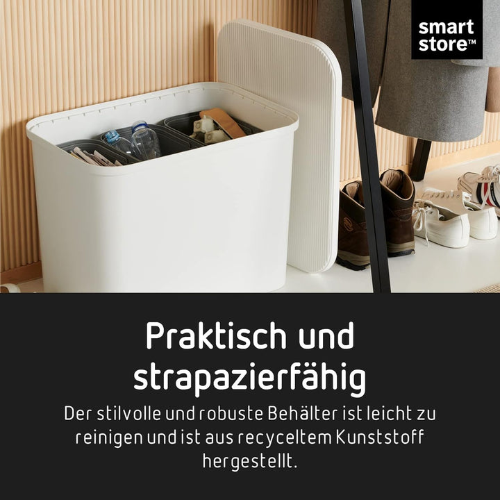 SmartStore Recycling-Mülleimer – 76 l grosser Küchenabfalleimer mit Holzdeckel, 3 x 13 l Eimereinsät