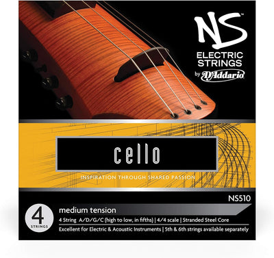 D'Addario NS510 Elektrik-Cello Saitensatz mehrfach verdrillter Stahlkern Medium Cello Set, Cello Set