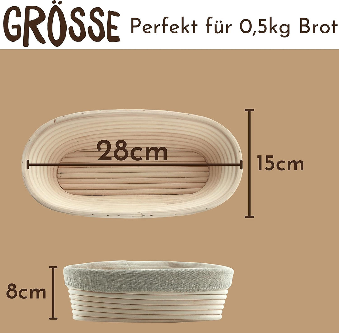 riijk Gärkörbchen + Teigschaber – Der ideale Gärkorb aus natürlichem Peddigrohr (oval, 28 cm) – mit