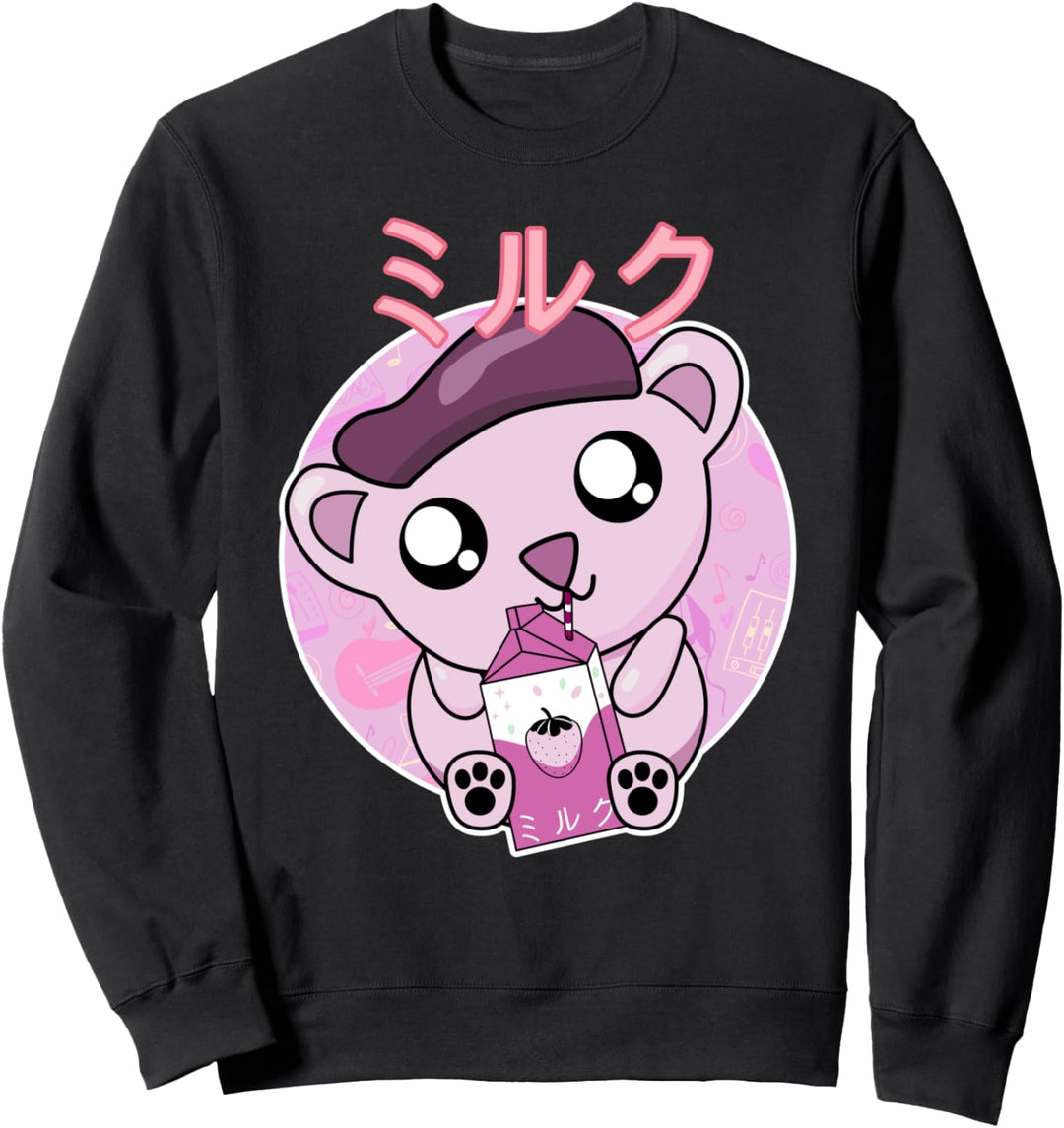 Funny Kpop Japanese Kawaii Strawberry Milk Cartoon Bear Sweatshirt