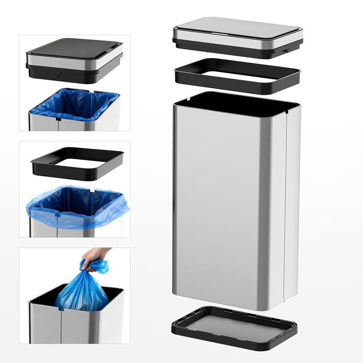 Ribelli Edelstahl Mülleimer 70 Liter - Abfalleimer mit Sensor - Automatisches Öffnen und Schliessen