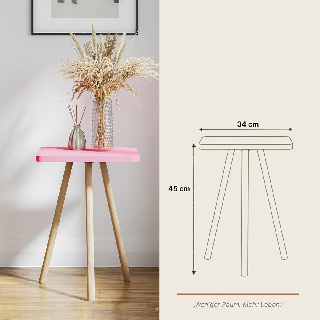 Beistelltisch Rosa 34x45 cm Holzbeine Sofatisch Couchtisch Nachttisch Skandinavisch Modern Rosa Quad