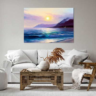 Bilder auf Leinwand 100x70cm Leinwandbild mit Rahmen Berge Meer Welle Gross Wanddeko Bild Schlafzimm